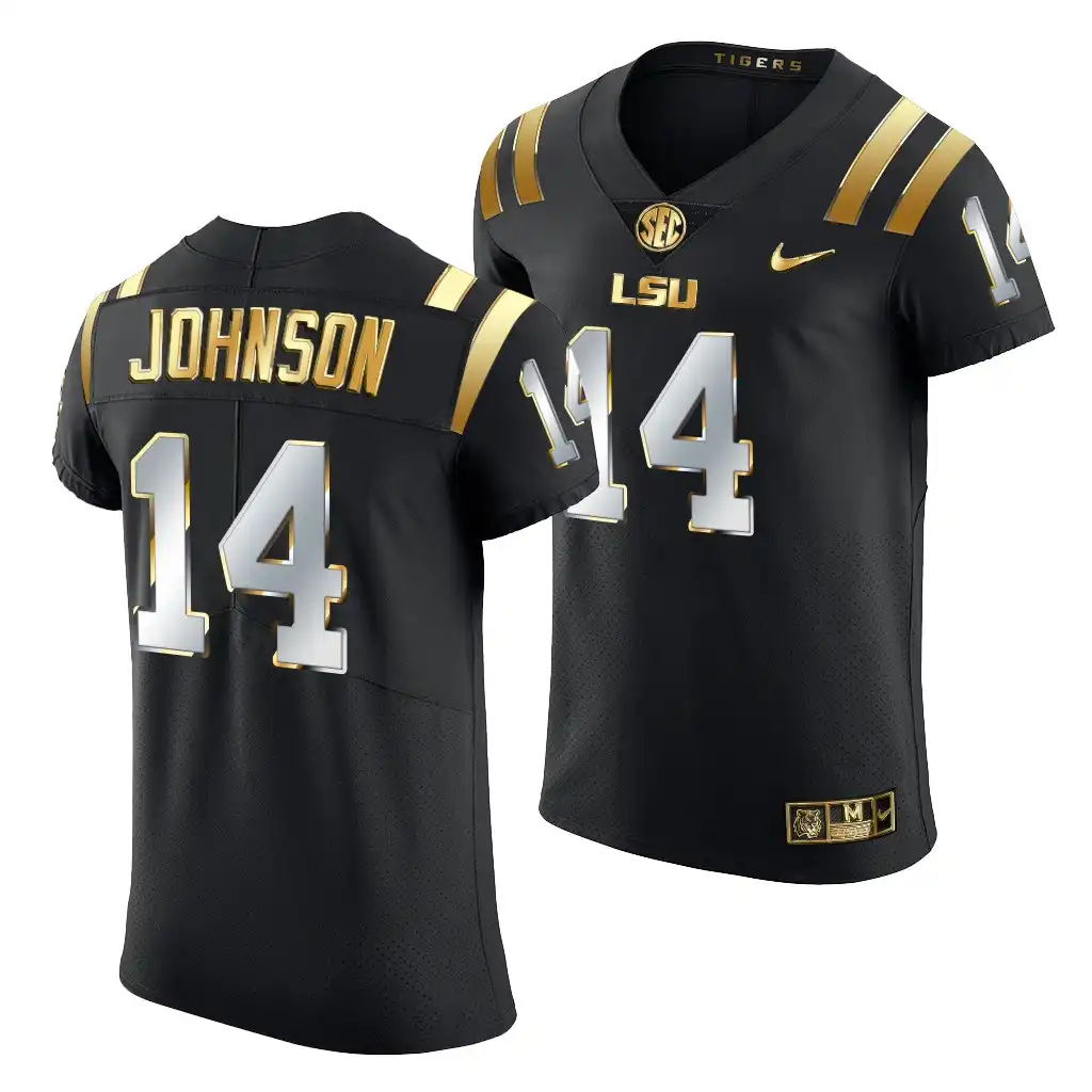 Men's LSU Tigers Max Johnson #14 Golden Edition Black Elite 2021-22 NCAA Football Jersey